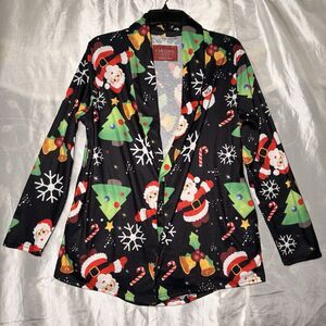 For G and PL Festive Christmas Cardigan Black Women’s Size Medium With Pockets